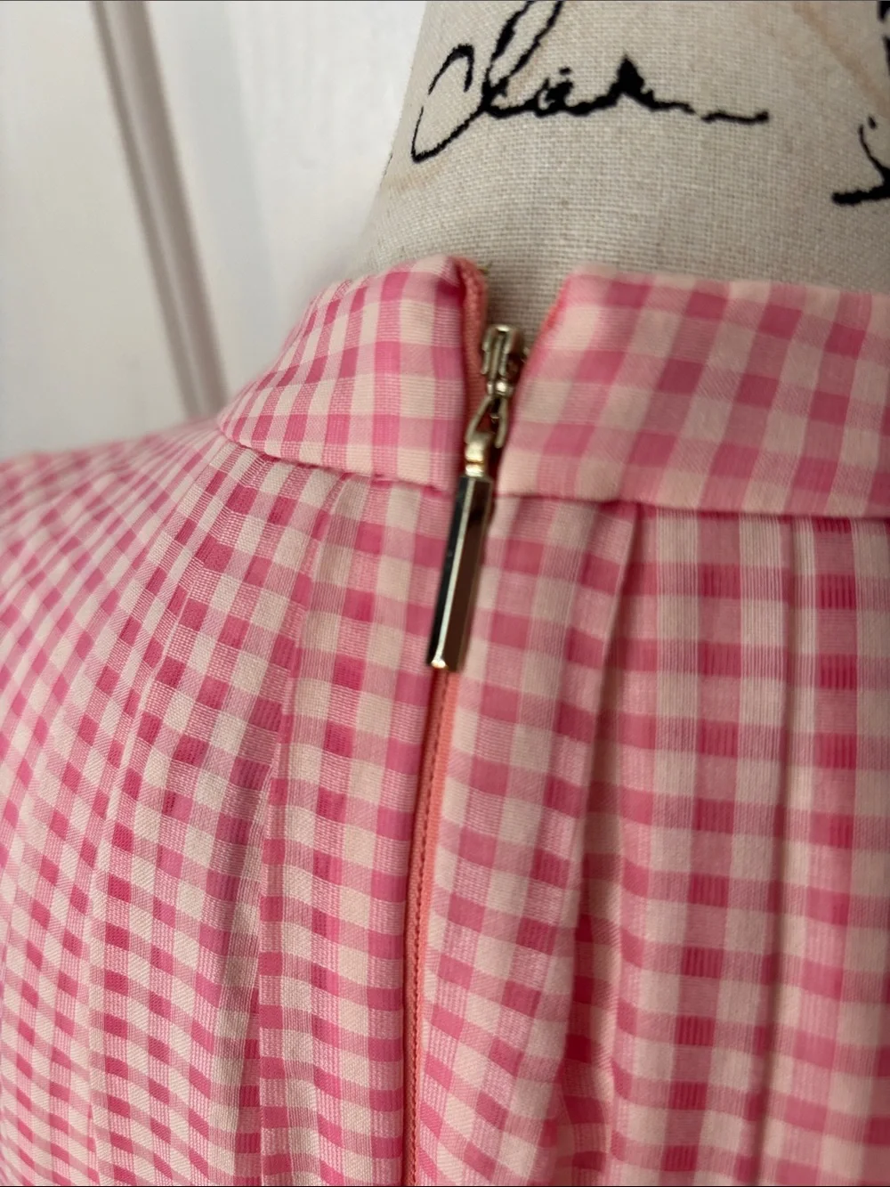 NWT Kate Spade Pink Gingham Silk Blend  Burnout Midi Dress Sz 8 / 10